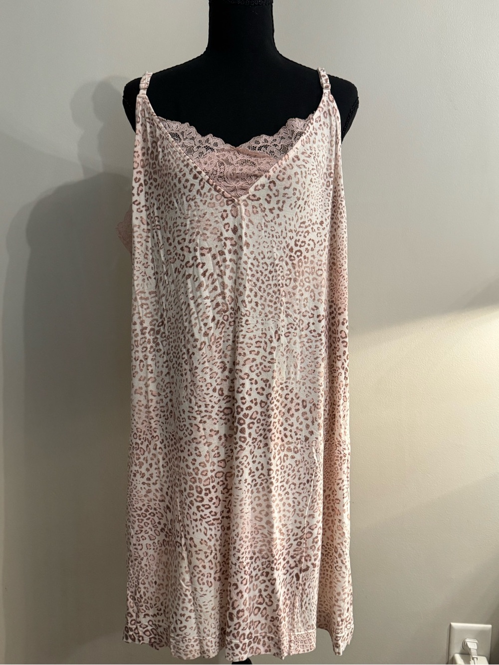 Soma Cool Nights Pink Leopard Print Lace-Trim Chemise